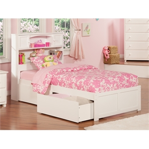 Pemberly Row Twin XL Solid Wood Bed with Storage Drawers in White