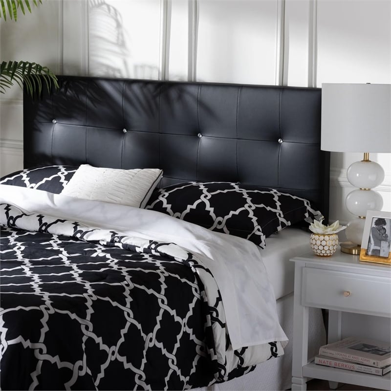 Pemberly Row Faux Leather Tufted King Panel Headboard in Black