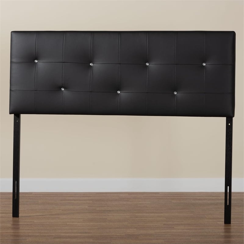 Pemberly Row Faux Leather Tufted King Panel Headboard in Black