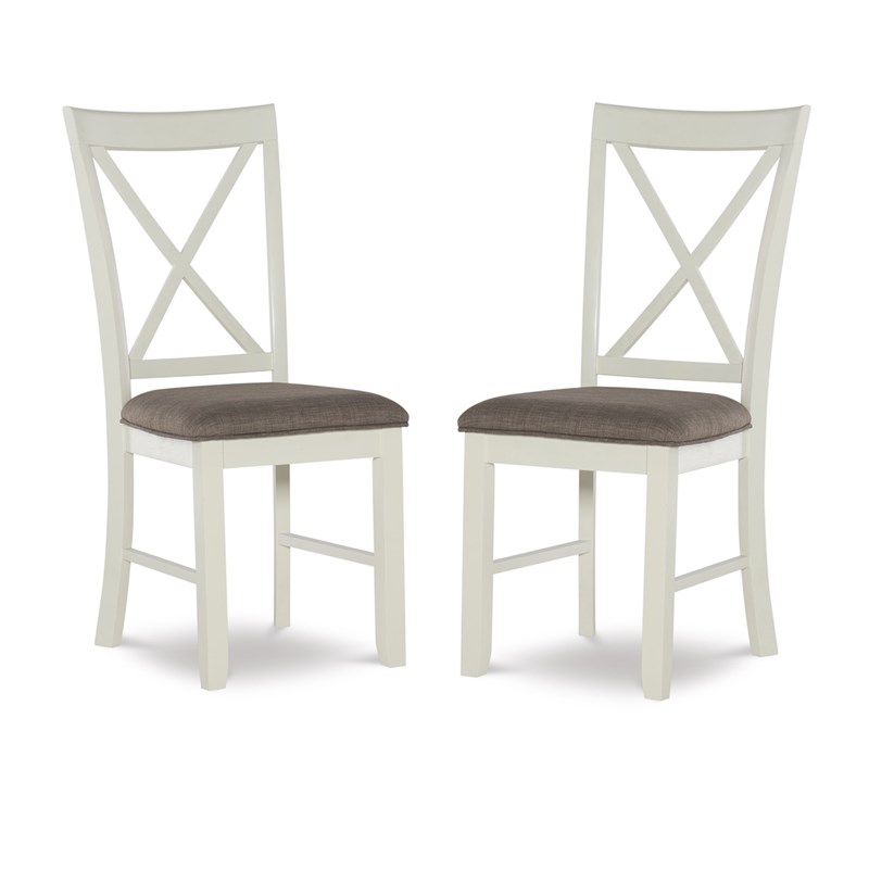 Pemberly Row Wood Set of Two X-Back Dining Side Chairs in Vanilla White