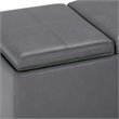 Pemberly Row Contemporary 3 Faux Leather Tray Bench in Stone Gray