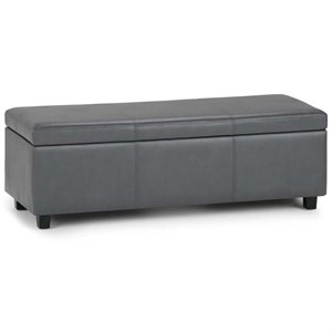 Pemberly Row 48&quot W Rectangle Storage Ottoman Bench in Stone Gray Faux Leather