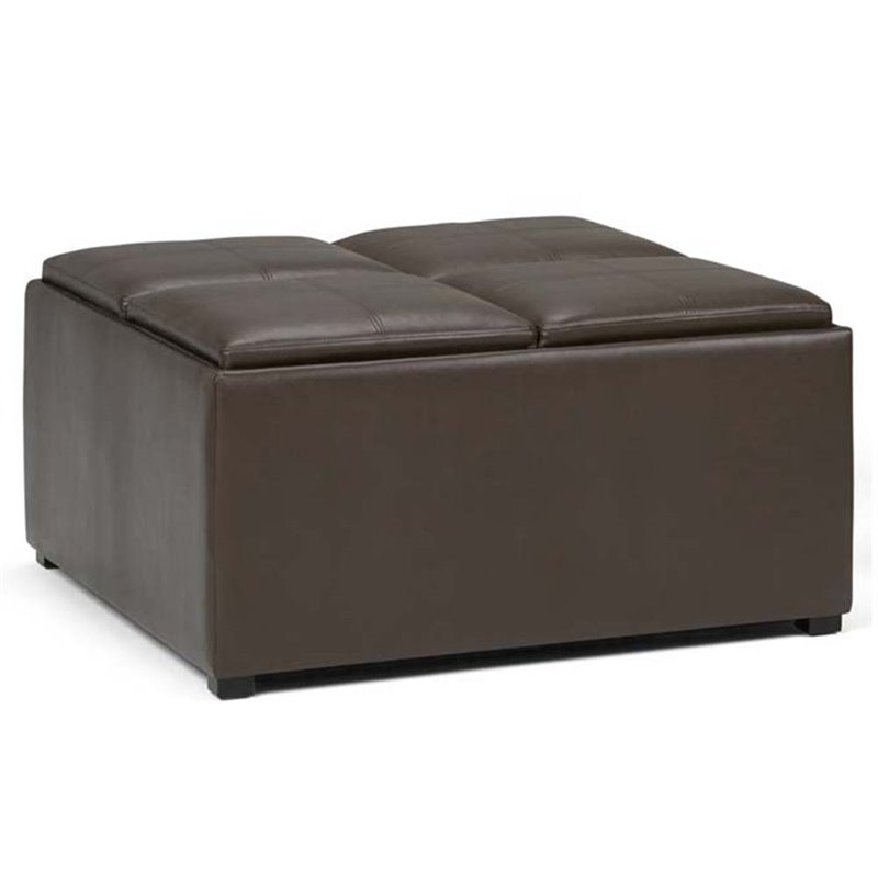 Pemberly Row Modern Square Faux Leather Ottoman in Chocolate Brown