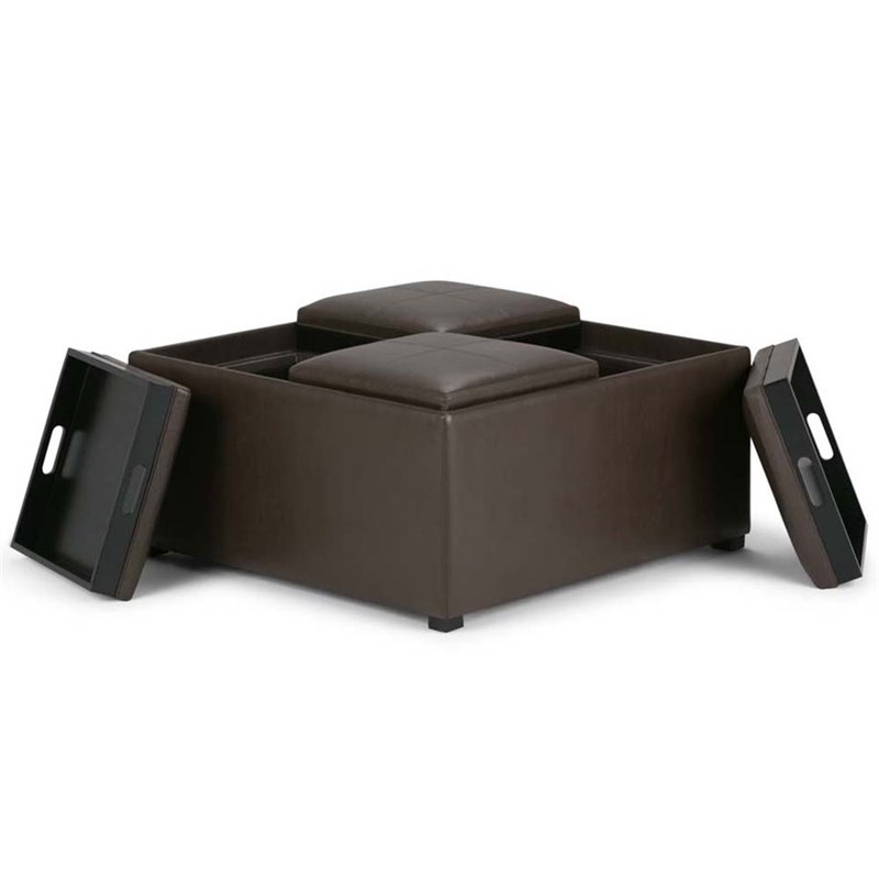 Pemberly Row Modern Square Faux Leather Ottoman in Chocolate Brown