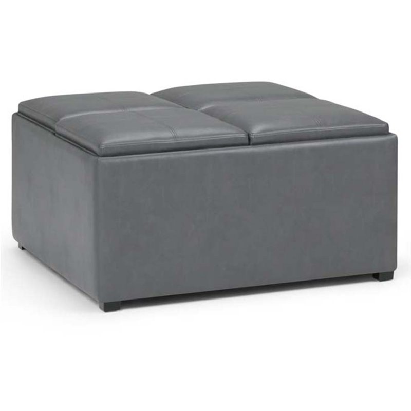Pemberly Row Modern Square Faux Leather Ottoman in Stone Gray