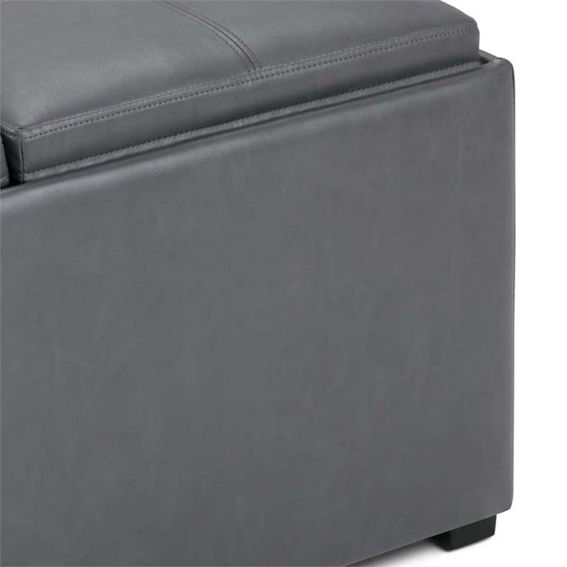 Pemberly Row Modern Square Faux Leather Ottoman in Stone Gray