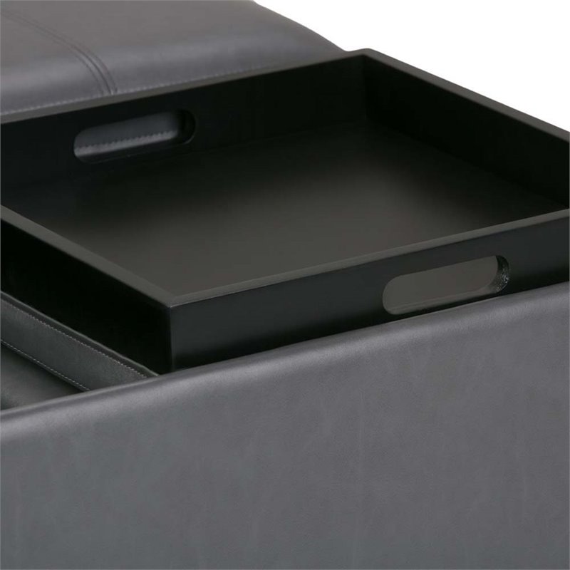 Pemberly Row Modern Square Faux Leather Ottoman in Stone Gray