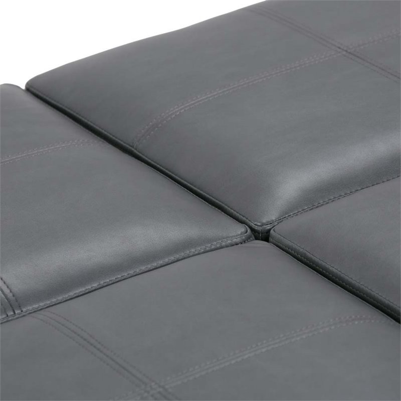 Pemberly Row Modern Square Faux Leather Ottoman in Stone Gray
