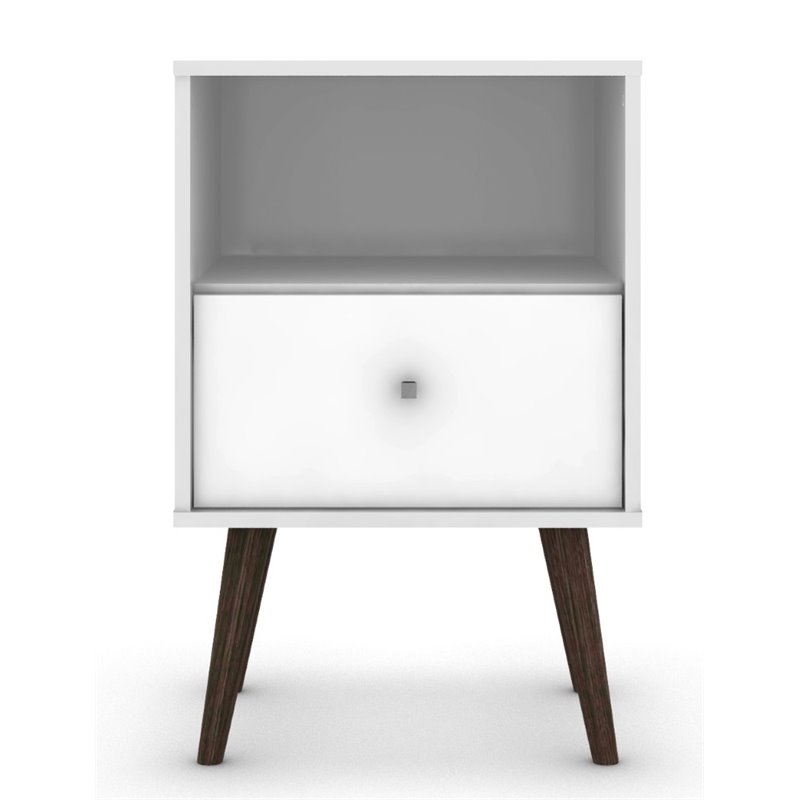 Pemberly Row Contemporary 1-Drawer Solid Wood End Table in White