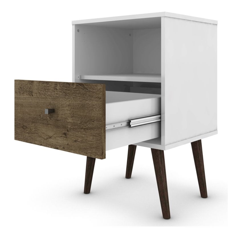 Pemberly Row 1-Drawer Solid Wood End Table in White / Rustic Brown