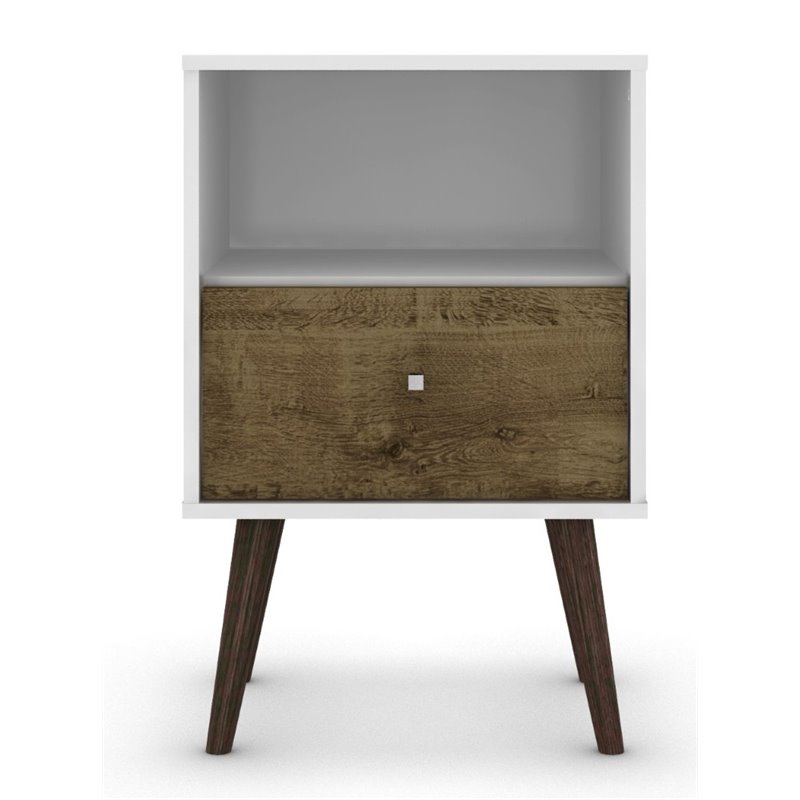 Pemberly Row 1-Drawer Solid Wood End Table in White / Rustic Brown