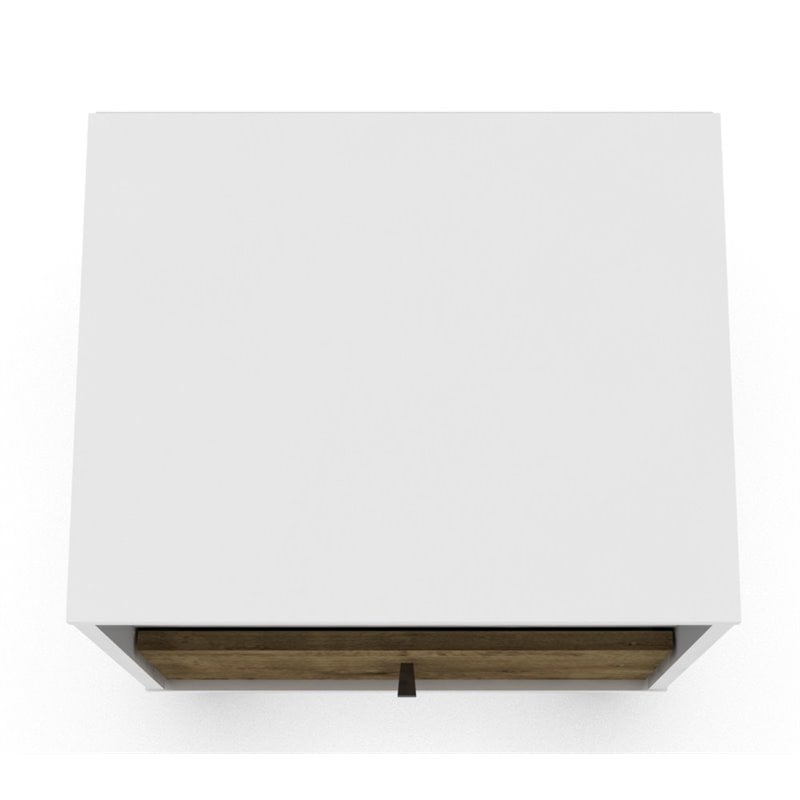 Pemberly Row 1-Drawer Solid Wood End Table in White / Rustic Brown