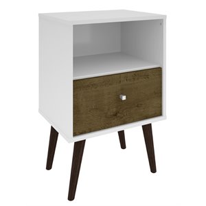 Pemberly Row 1-Drawer Solid Wood End Table in White / Rustic Brown
