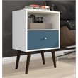 Pemberly Row 1-Drawer Solid Wood End Table in White / Aqua Blue