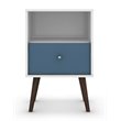 Pemberly Row 1-Drawer Solid Wood End Table in White / Aqua Blue