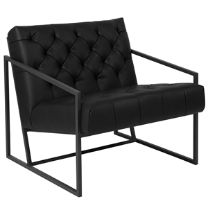Pemberly Row Upholstered Leather Tufted Accent Chair in Black