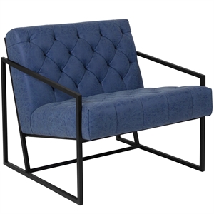 Pemberly Row Upholstered Leather Tufted Accent Chair in Blue