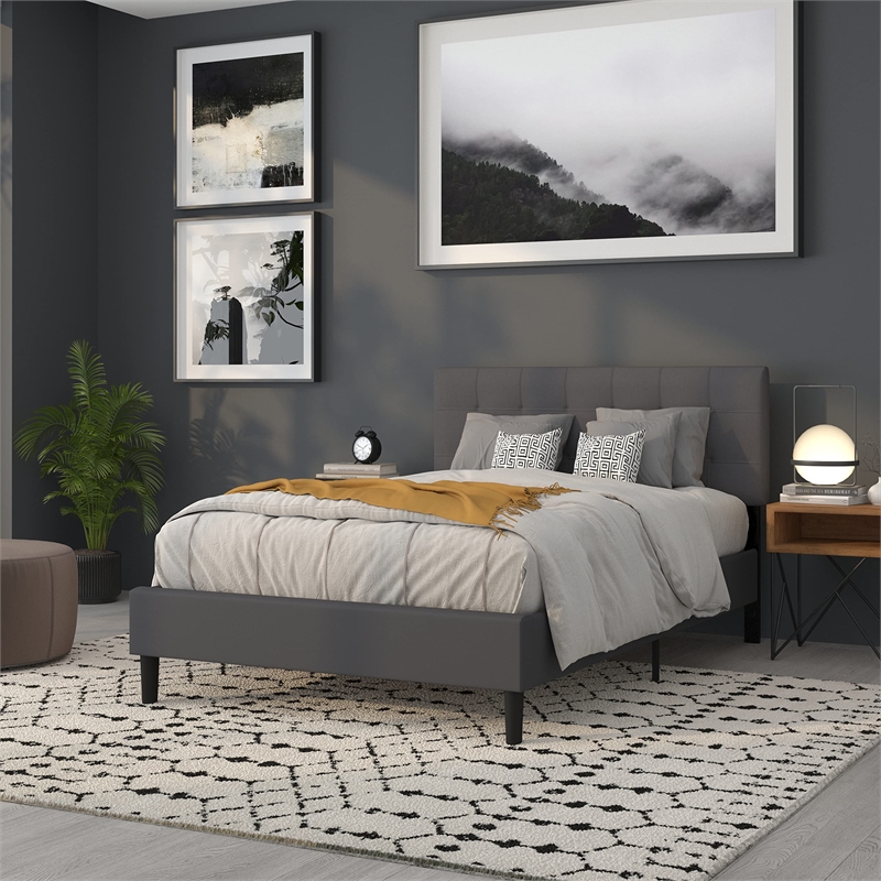 Pemberly Row Modern Tufted Full Panel Headboard in Dark Gray