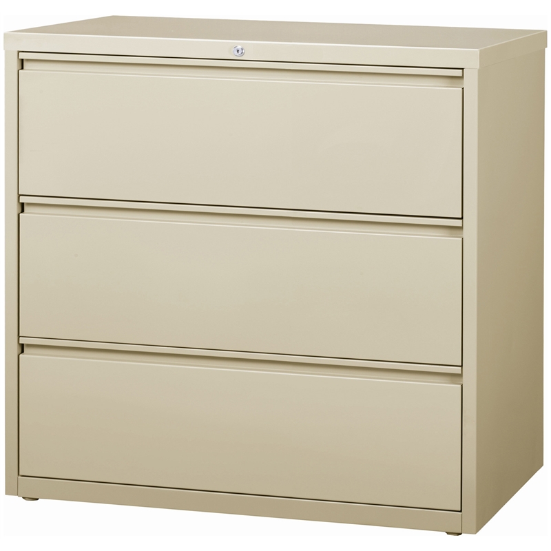 Pemberly Row 42-in Wide Metal 3 Drawer Lateral Filing Cabinet Putty / Beige