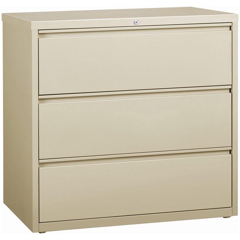 Pemberly Row 42-in Wide Metal 3 Drawer Lateral Filing Cabinet Putty / Beige