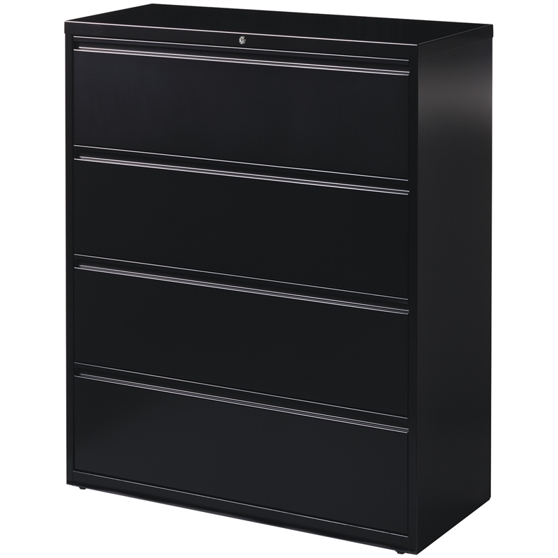 Pemberly Row 42-in Wide Metal 4 Drawer Lateral Filing Cabinet Black