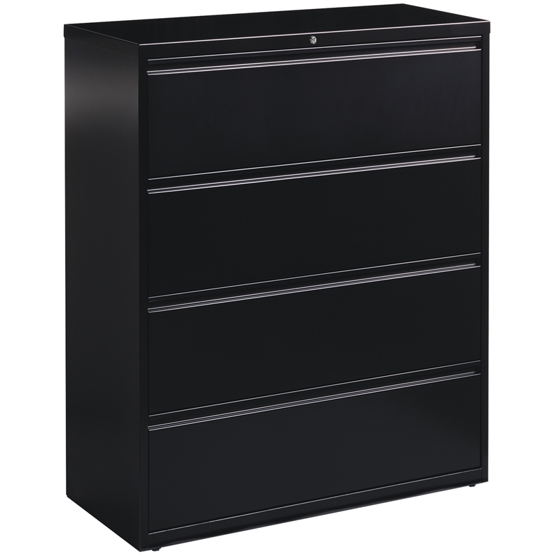 Pemberly Row 42-in Wide Metal 4 Drawer Lateral Filing Cabinet Black