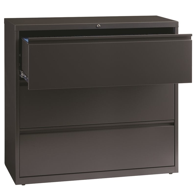 Pemberly Row 42-in Wide Metal 3 Drawer Lateral Filing Cabinet Charcoal