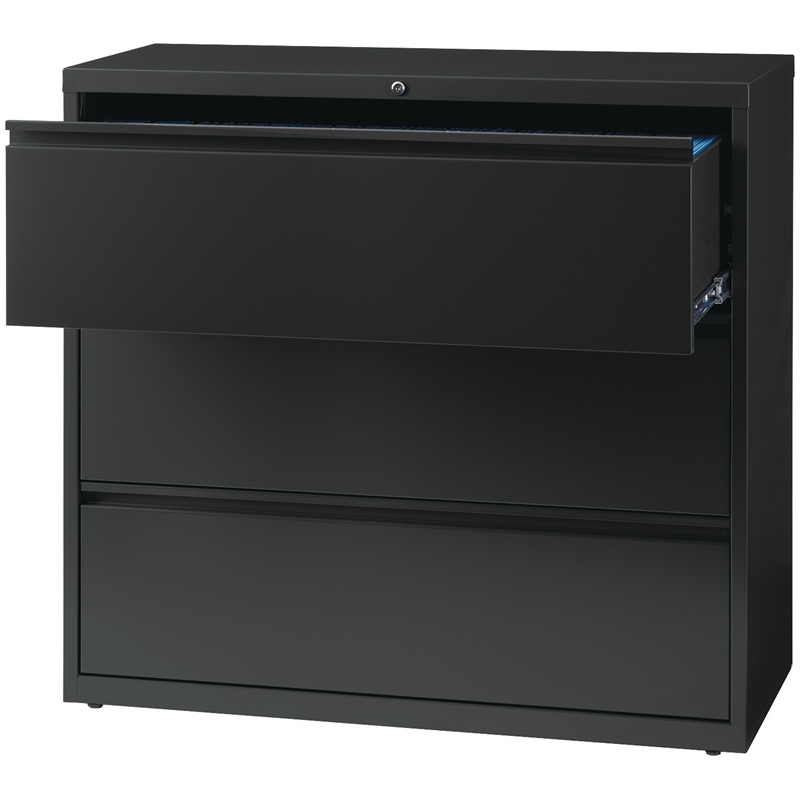 Pemberly Row 42-in Wide Metal 3 Drawer Lateral Filing Cabinet Charcoal