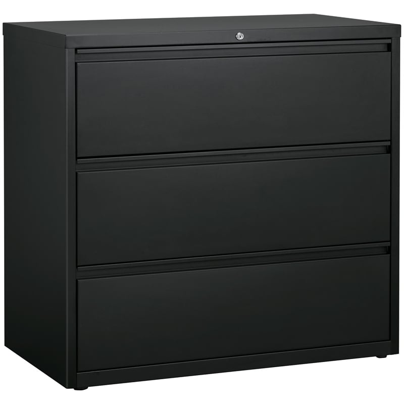 Pemberly Row 42-in Wide Metal 3 Drawer Lateral Filing Cabinet Charcoal