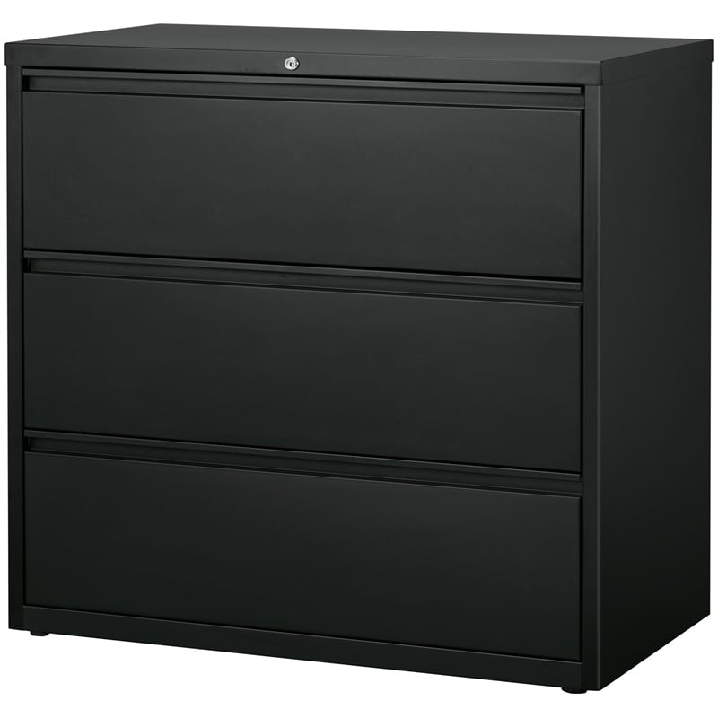 Pemberly Row 42-in Wide Metal 3 Drawer Lateral Filing Cabinet Charcoal