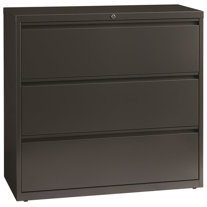 Pemberly Row 42-in Wide Metal 3 Drawer Lateral Filing Cabinet Charcoal