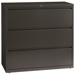 Pemberly Row 42-in Wide Metal 3 Drawer Lateral Filing Cabinet Charcoal