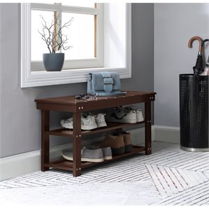 Pemberly Row Modern Utility Mudroom Bench in Espresso Wood Finish