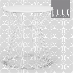 Pemberly Row Modern Hourglass End Table with Metal Top for Bedroom White