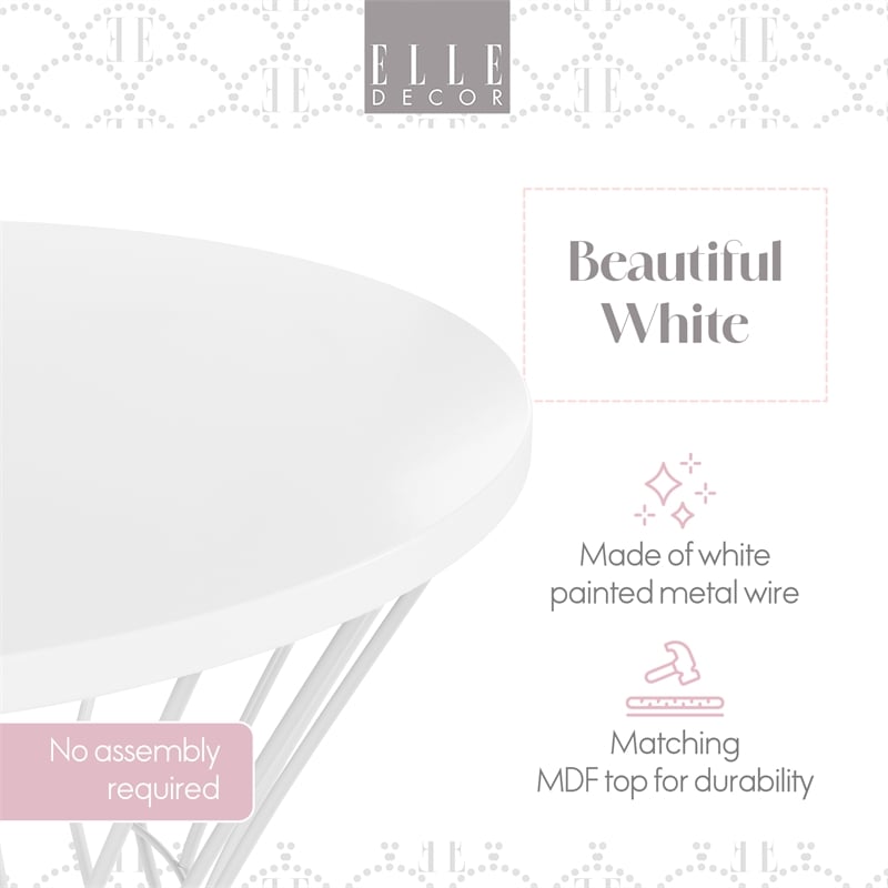 Pemberly Row Modern Hourglass End Table with Metal Top for Bedroom White