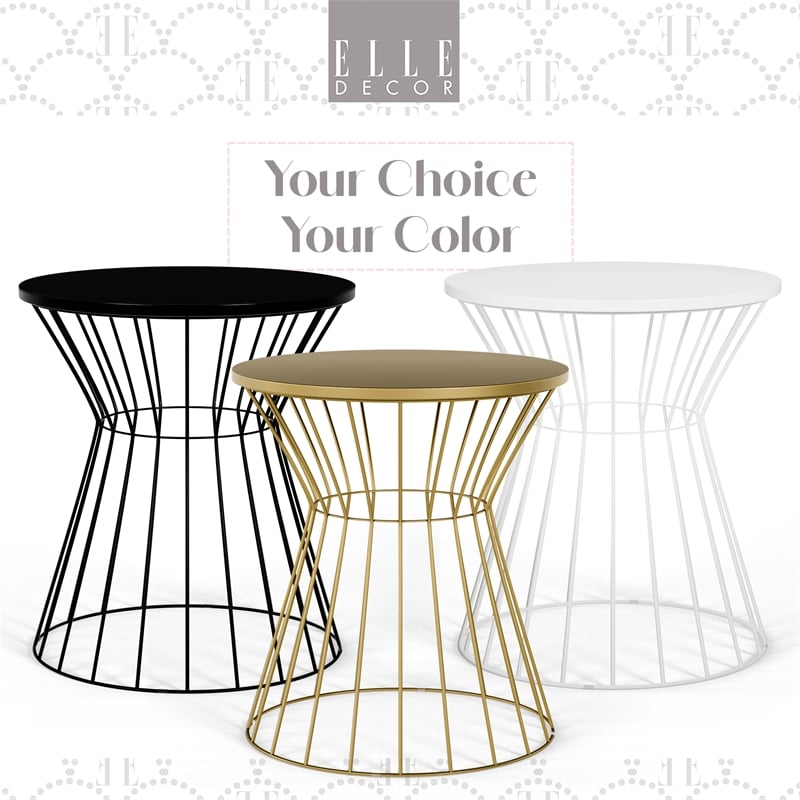 Pemberly Row Modern Hourglass End Table with Metal Top for Bedroom White