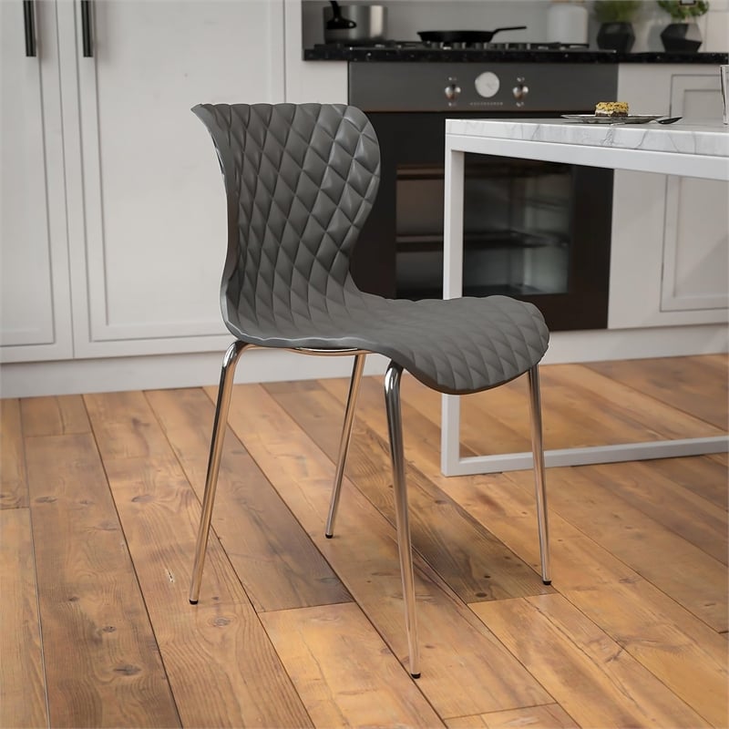 Pemberly Row Contemporary Plastic Dining Side Chair in Gray Finish