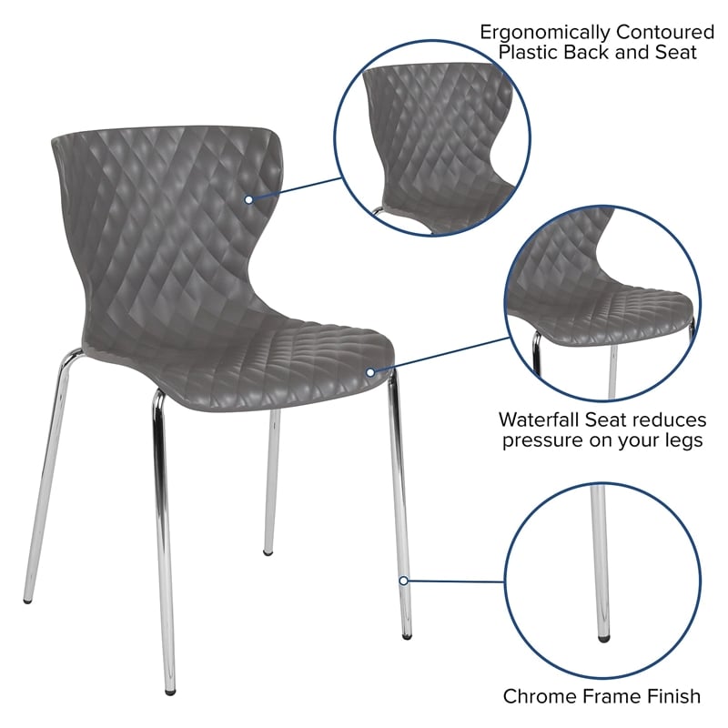 Pemberly Row Contemporary Plastic Dining Side Chair in Gray Finish
