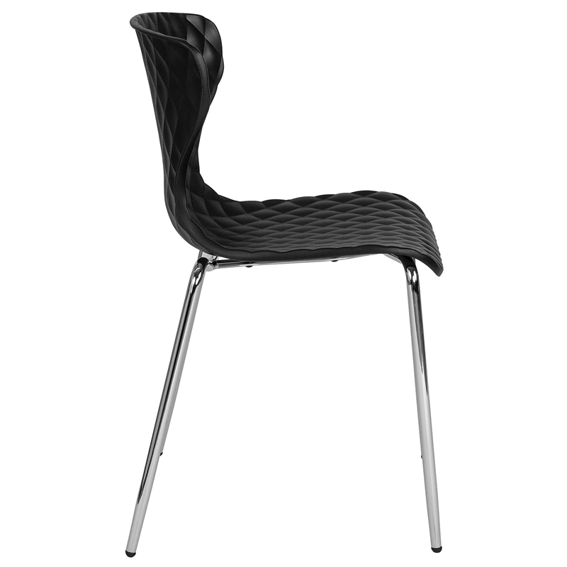 Pemberly Row Modern Plastic Dining Side Chair in Black and Chrome