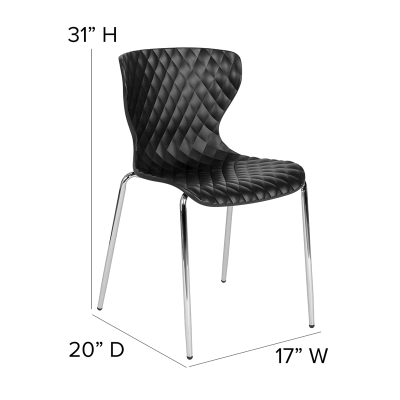 Pemberly Row Modern Plastic Dining Side Chair in Black and Chrome