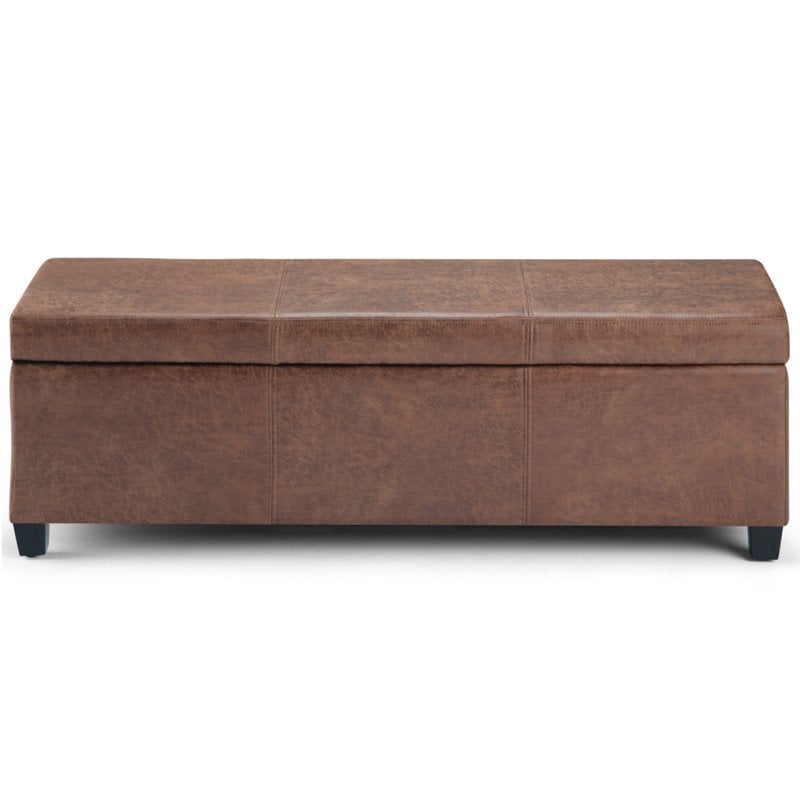 Pemberly Row Faux Leather Storage Ottoman Bench in Distressed Umber Brown