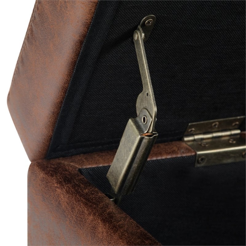 Pemberly Row Faux Leather Storage Ottoman Bench in Distressed Umber Brown