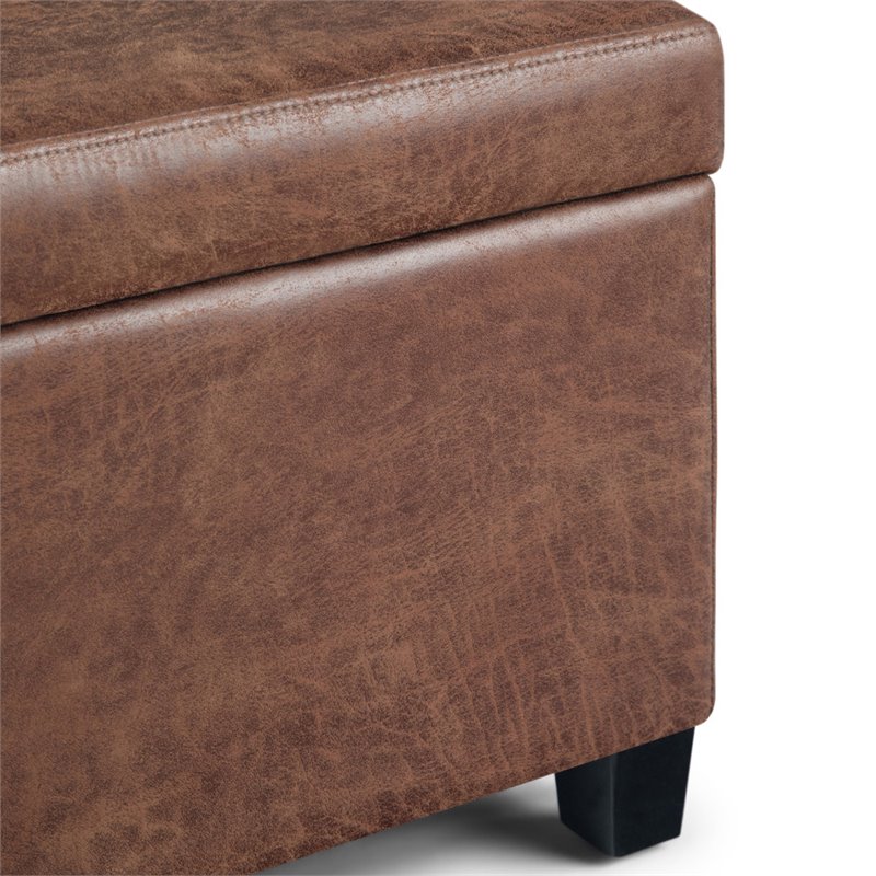 Pemberly Row Faux Leather Storage Ottoman Bench in Distressed Umber Brown