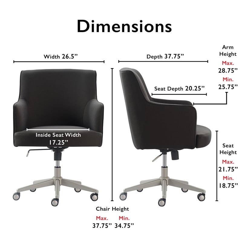 Pemberly Row Contemporary Home Office Chair in Gray Finish Fabric
