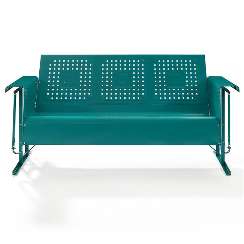 Pemberly Row Modern Metal Gliding Patio Sofa in Turquoise Finish