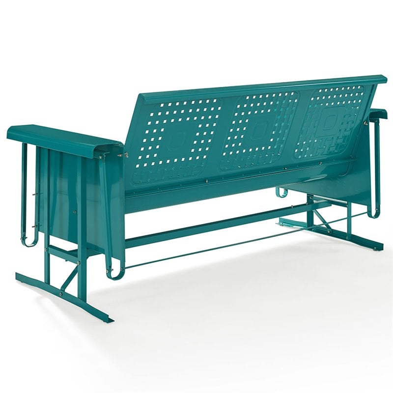 Pemberly Row Modern Metal Gliding Patio Sofa in Turquoise Finish