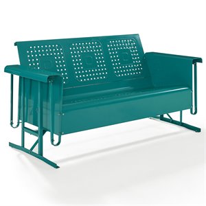 Pemberly Row Modern Metal Gliding Patio Sofa in Turquoise Finish