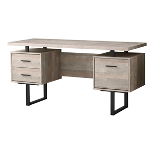 Pemberly Row Computer Desk Home Office Laptop Storage Drawers 60&quotL - Metal Beige