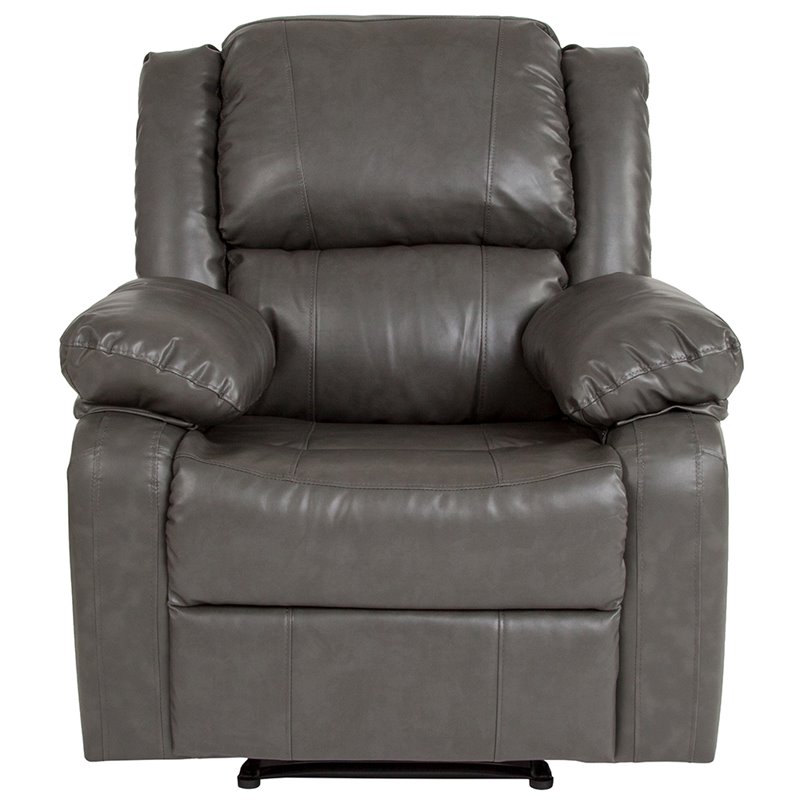 Pemberly Row Contemporary Upholstered Leather Recliner in Gray