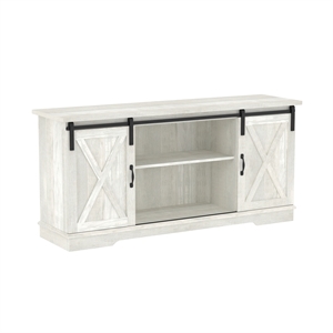 Pemberly Row 58&quot Farmhouse Wood TV Stand with Sliding Barn Doors - Stone Grey